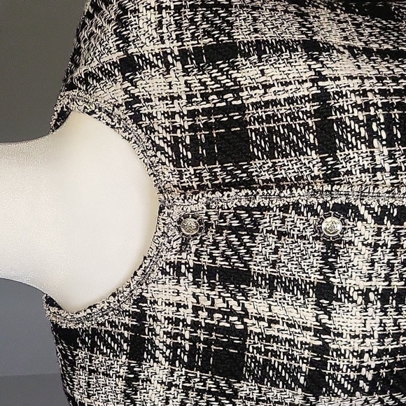 Adrianna Papell Black White Crewneck Plaid Blazer with Metallic Threading Size M - Picture 4 of 9